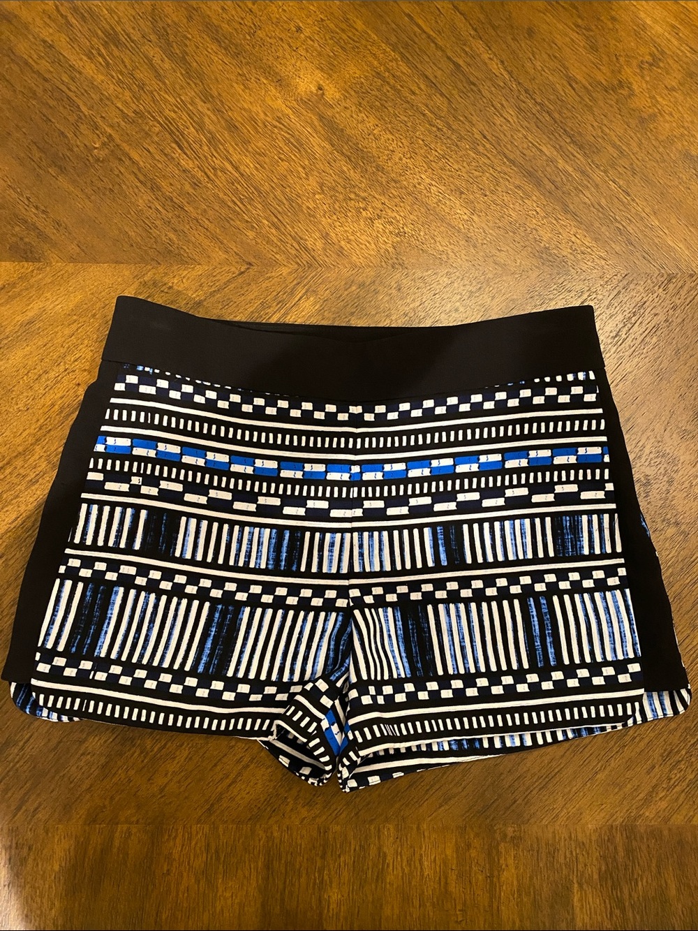 J. Crew Black, White and Blue Patterned Shorts